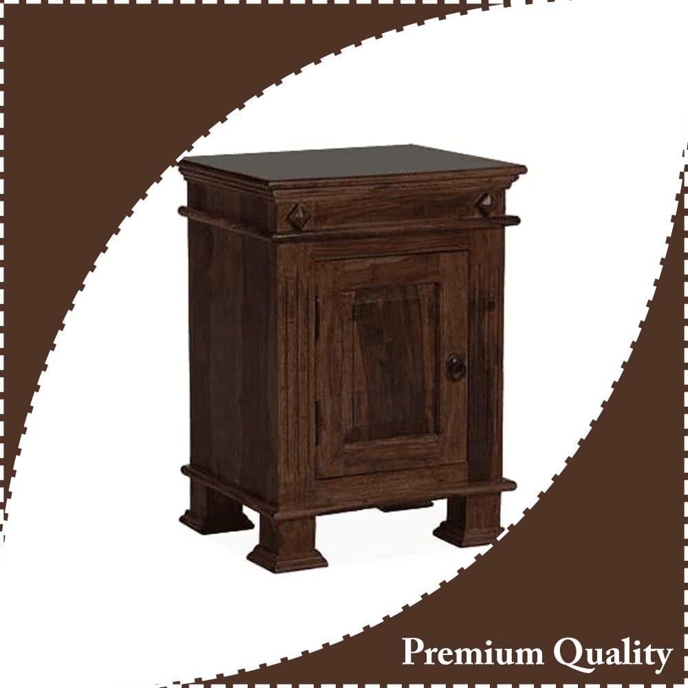 Goyal Handicraft Sheesham Wood Bedside Table with Cabinet Storage Night Stand Sofa Side Table End Table Furniture for Living Room Home Office (Walnut Finish)