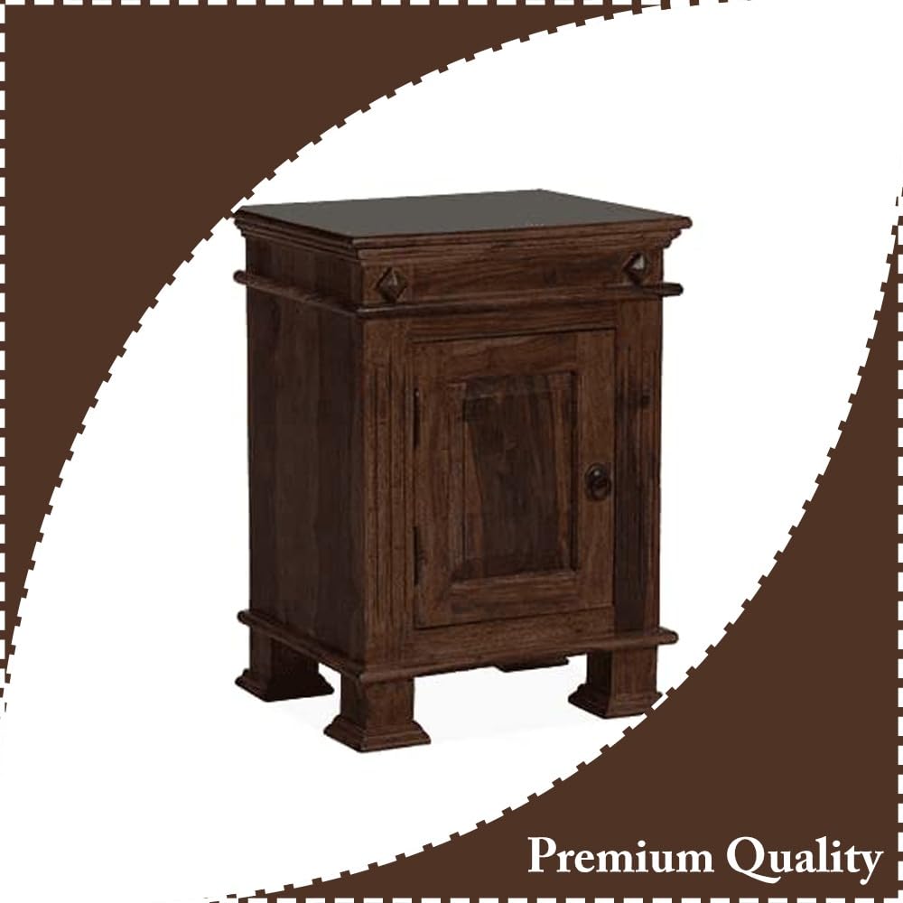 Sheesham Wood Bedside Table with Cabinet Storage Night Stand Sofa Side Table End Table Furniture for Living Room Home Office