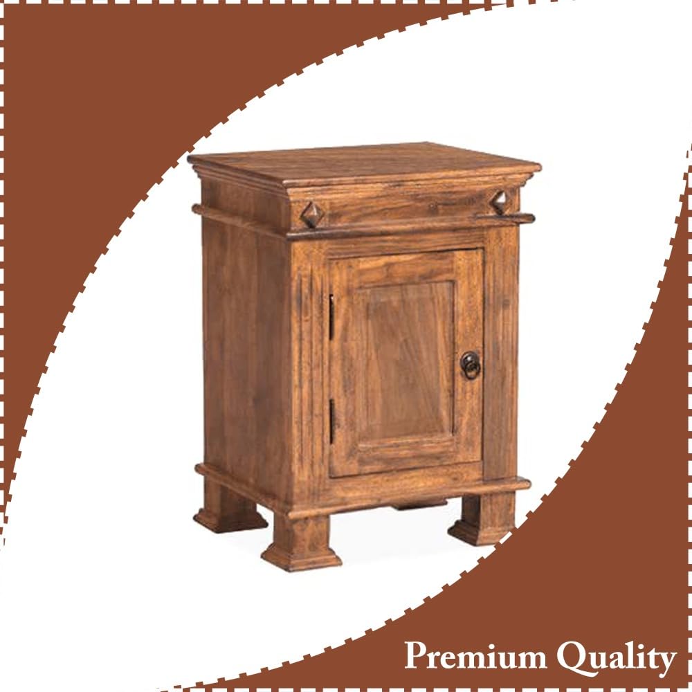 Goyal Handicraft Sheesham Wood Bedside Table with Cabinet Storage for Bedroom Living Room Home Office Furniture End Table| Sofa Side Table| Nightstand (Natural Finish)