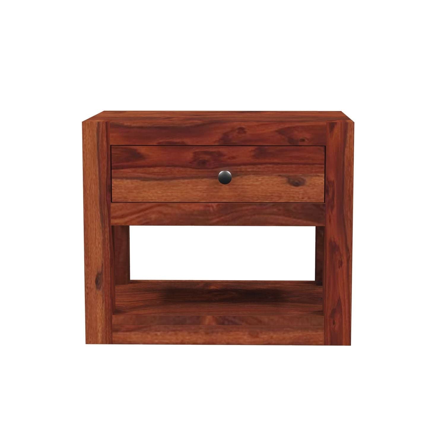 Goyal Handicraft Sheesham Wood Bedside Table with One Drawer Storage for Bedroom Living Room Home Office Nightstand, Sofa Side Table, End Table Furniture (Honey Finish)