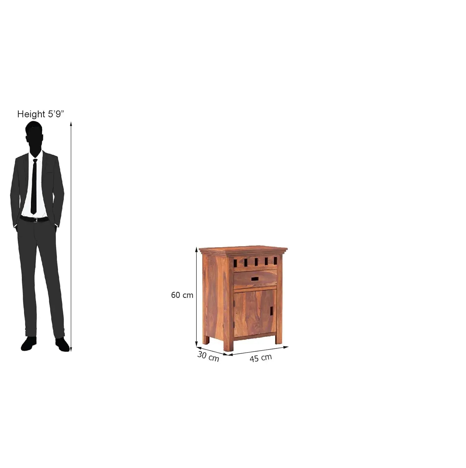 Wooden Bedside Table With Drawer | Honey Finish With 1 Drawer & Door