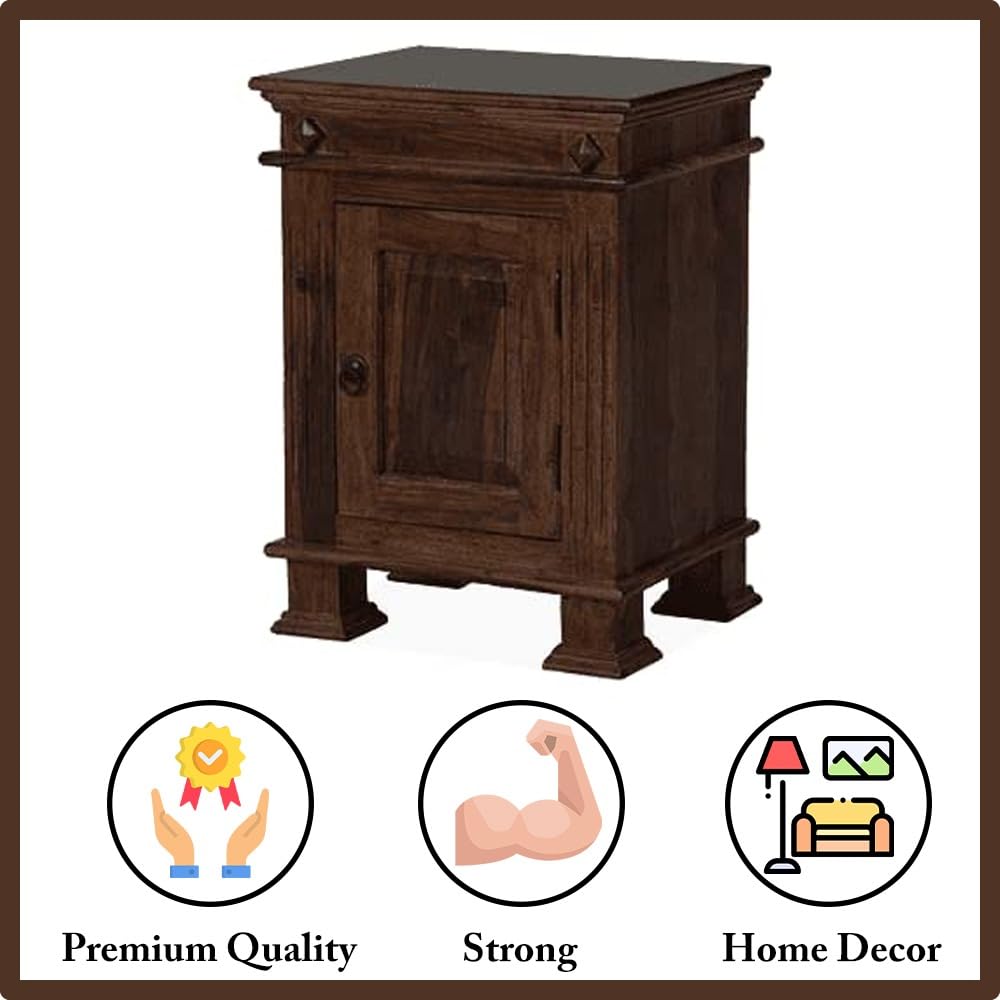 Goyal Handicraft Sheesham Wood Bedside Table with Cabinet Storage Night Stand Sofa Side Table End Table Furniture for Living Room Home Office (Walnut Finish)