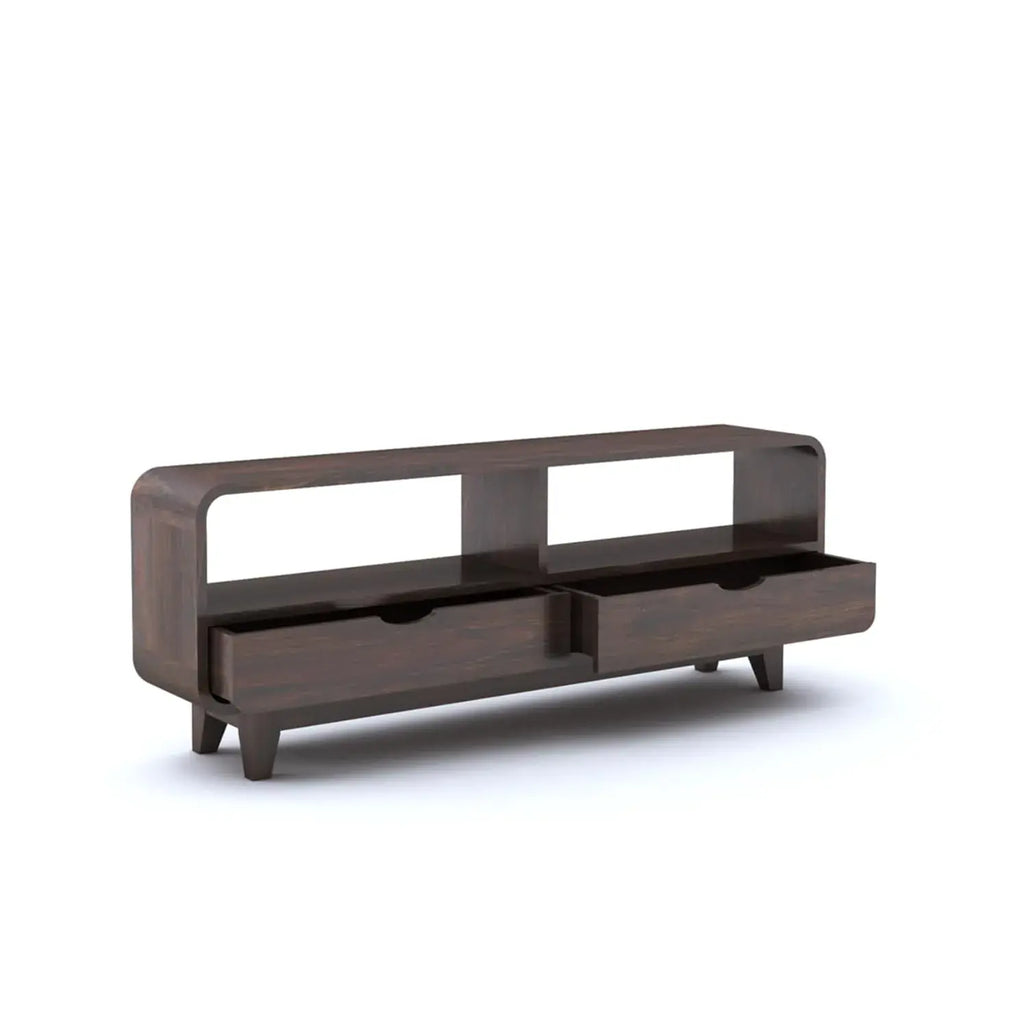 Curved Elongated Coffee Table With 2 Drawer - Walnut Finish
