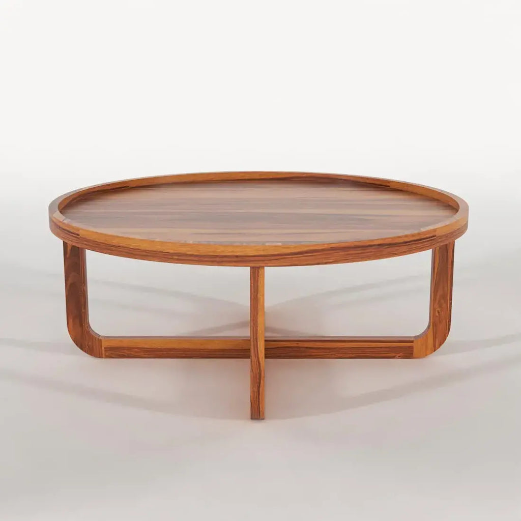 Sheesham Wood Round Center Coffee Table Wooden Teapoy Tea Cocktail Tables Furniture for Home Office Living Room Bedroom Hall