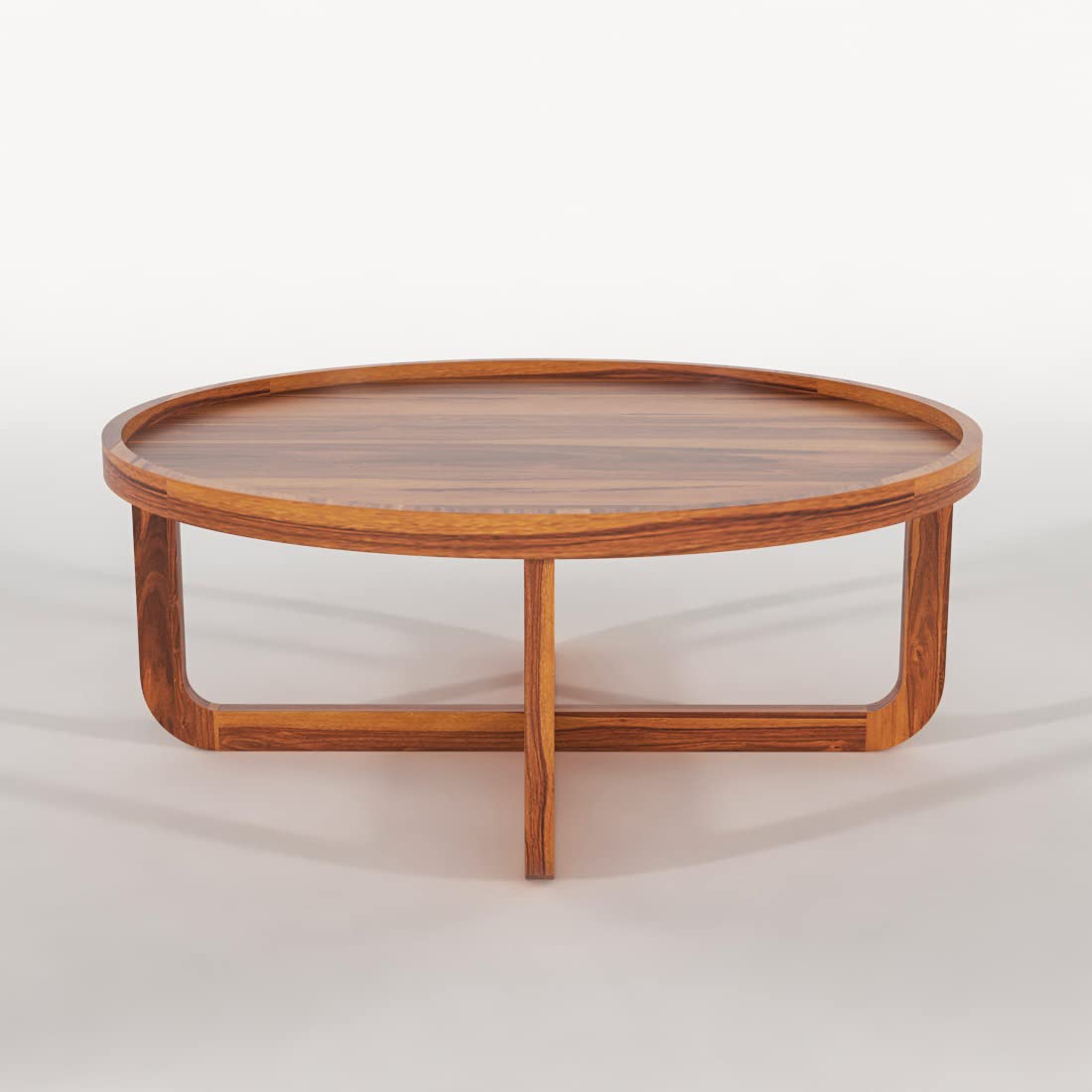 Goyal Handicraft Sheesham Wood Round Center Coffee Table Wooden Teapoy Tea Cocktail Tables Furniture for Home Office Living Room Bedroom Hall (Honey Finish)