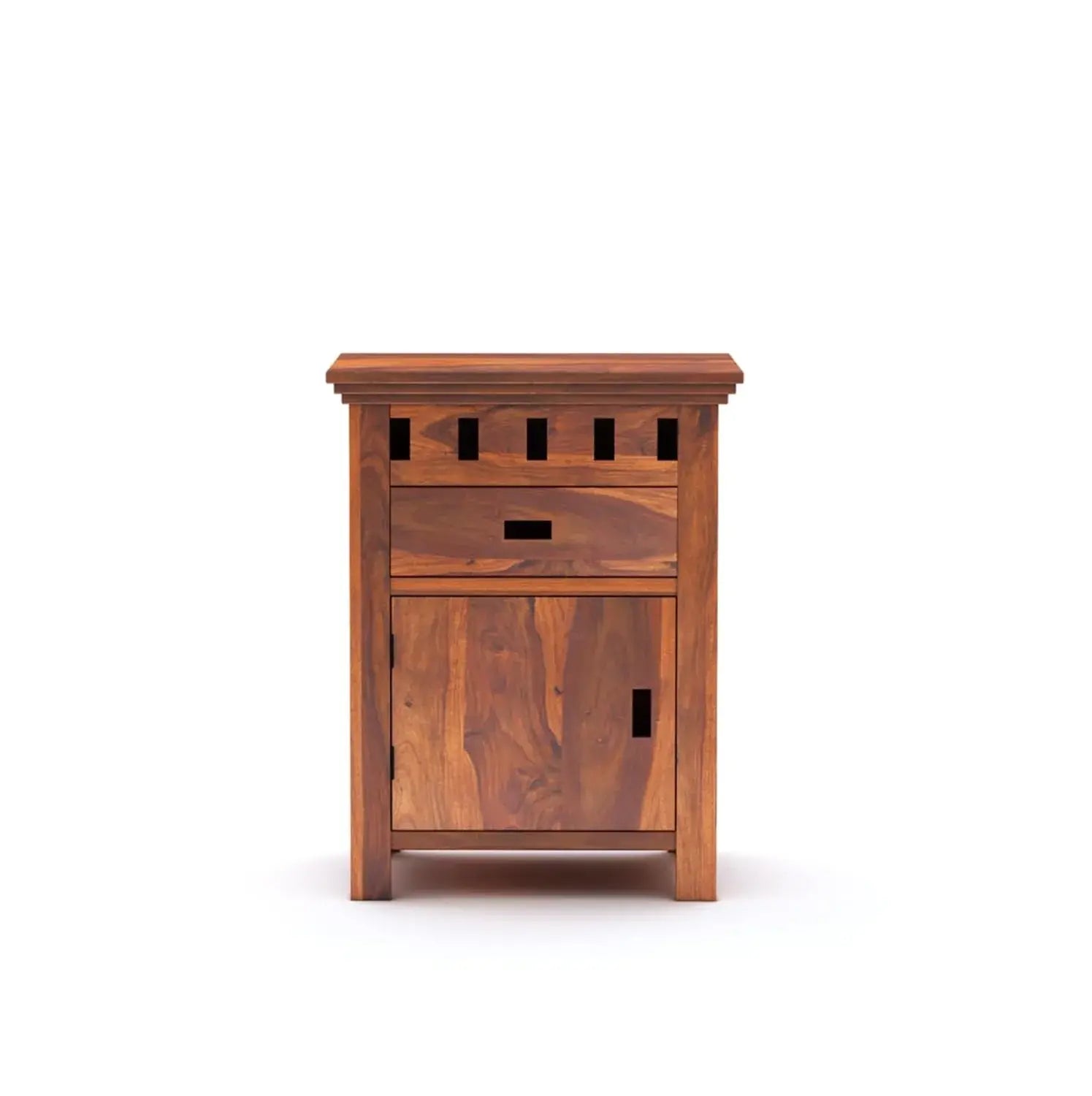 Wooden Bedside Table With Drawer | Honey Finish With 1 Drawer & Door