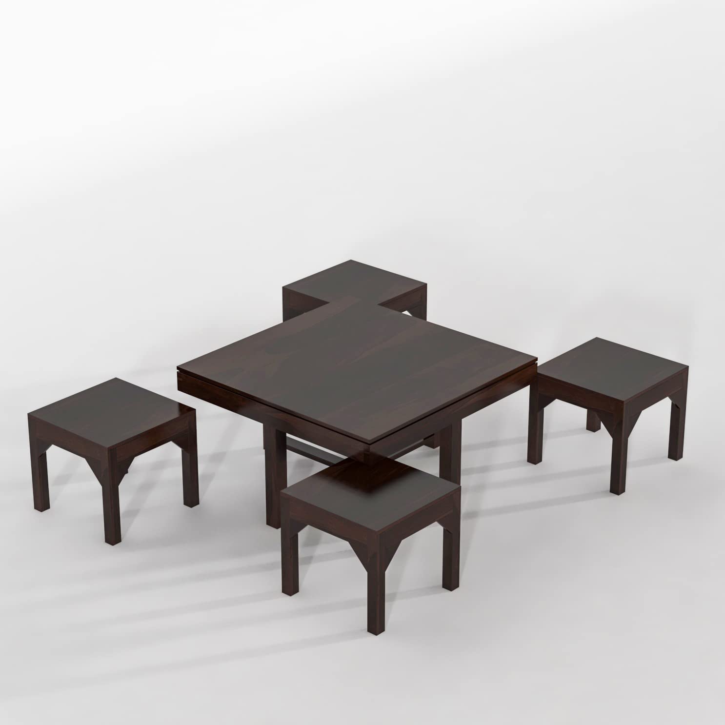 Sheesham Wood Coffee Table with 4 Stools for Living Room Wooden Teapoy Tea Tables Furniture for Hotels Home Office