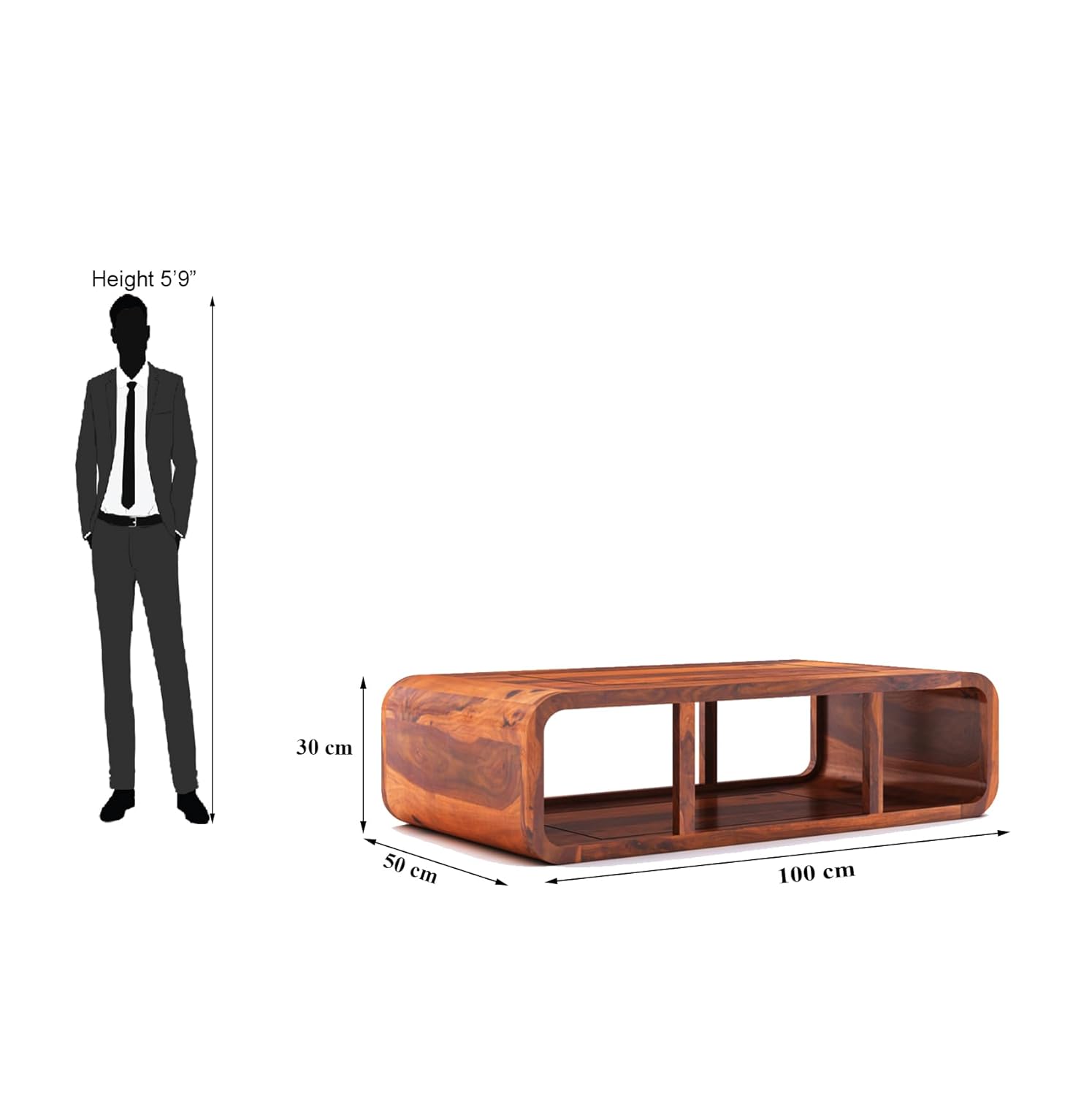 Sheesham Wood Center Coffee Table with Shelf Storage Wooden Teapoy Tea Table for Living Room Home and Office