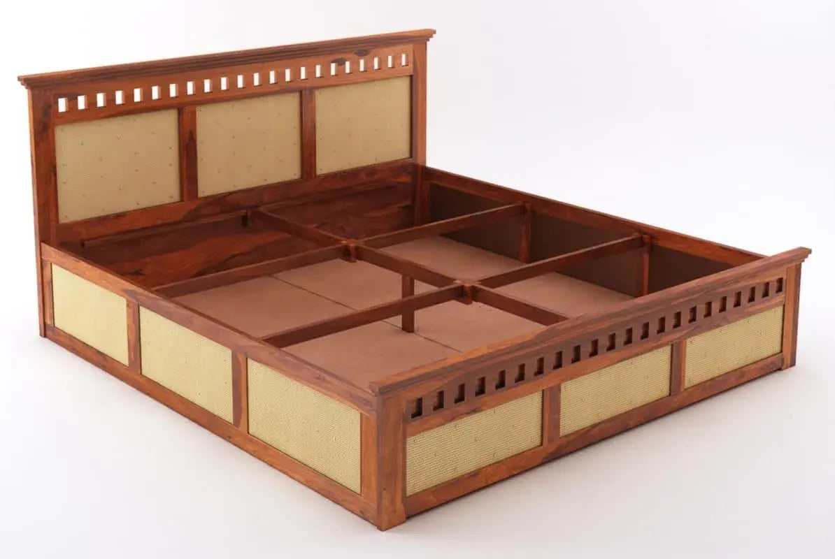 King Size Cane Bed with Box Storage | Honey Finish