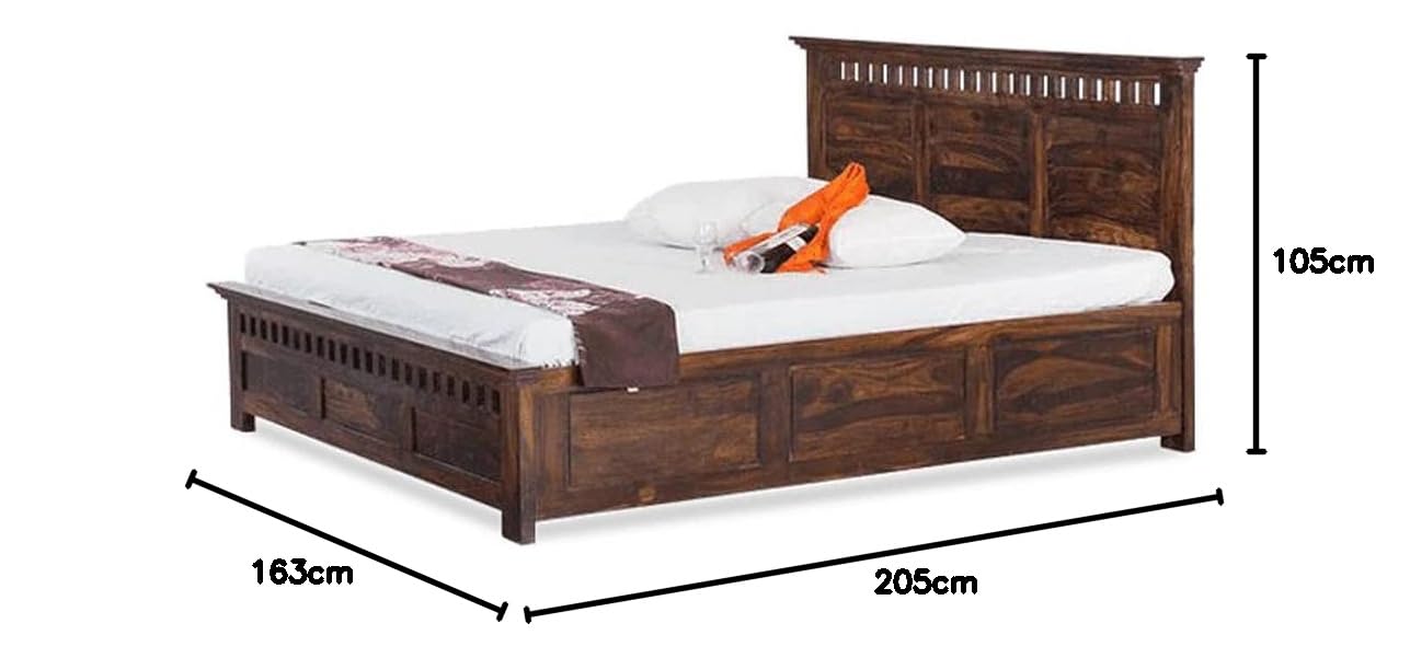 Goyal Handicraft Sheesham Wood Queen Size Bed with Side Opening Box Storage for Bedroom Living Room Home Hotel Wooden Double Bed Cot Palang Furniture (Walnut Finish) - 1 Year Warranty