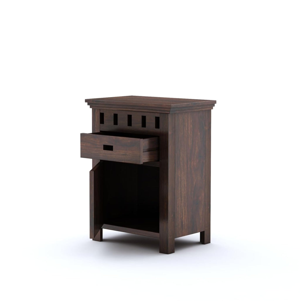 Bedside Table With Drawer And Door Storage | Walnut Finish