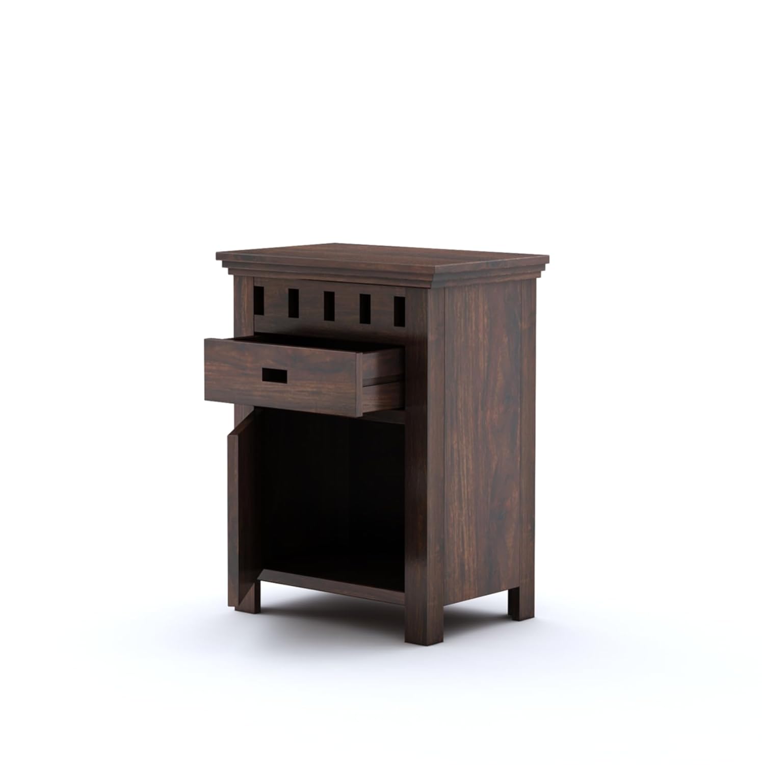 Sheesham Wood Bedside End Table with 2 Drawers and Open Shelf Storage for Bedroom Living Room Wooden Furniture Side Table for Hotel Room Office