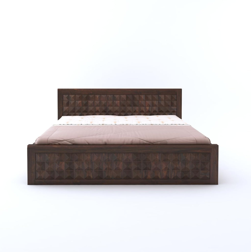 Sheesham Wood Queen Size Bed with Box Storage and Headboard | Durable Wooden Double Bed Cot Palang Furniture for Bedroom, Living Room, Guest Room, Hotel and Home