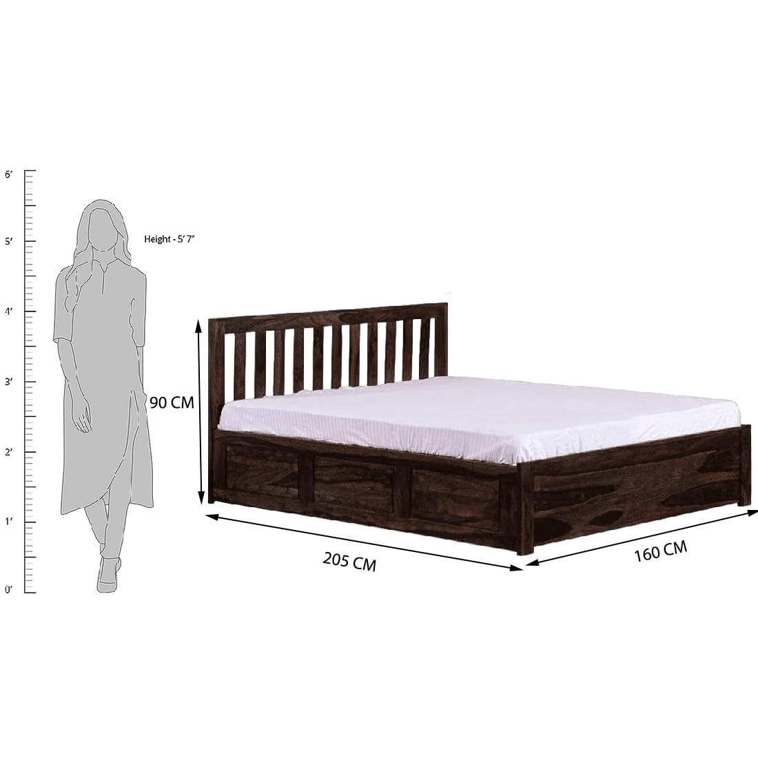 Sheesham Wood Queen Size Bed with Box Storage for Bedroom Living Room Home Wooden Double Bed Cot Palang Furniture