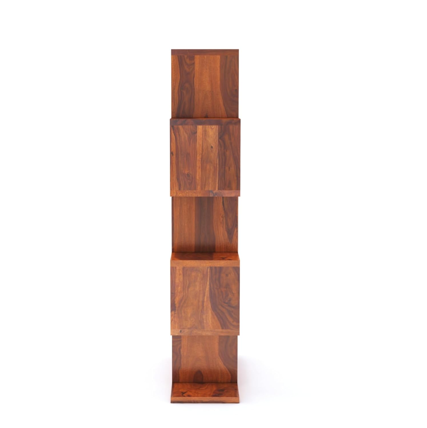 Sheesham Wood Zig Zag Shape 5 Tier Open Book Shelf for Living Rooms Office Home Bookcase Wooden Display Shelves Furniture