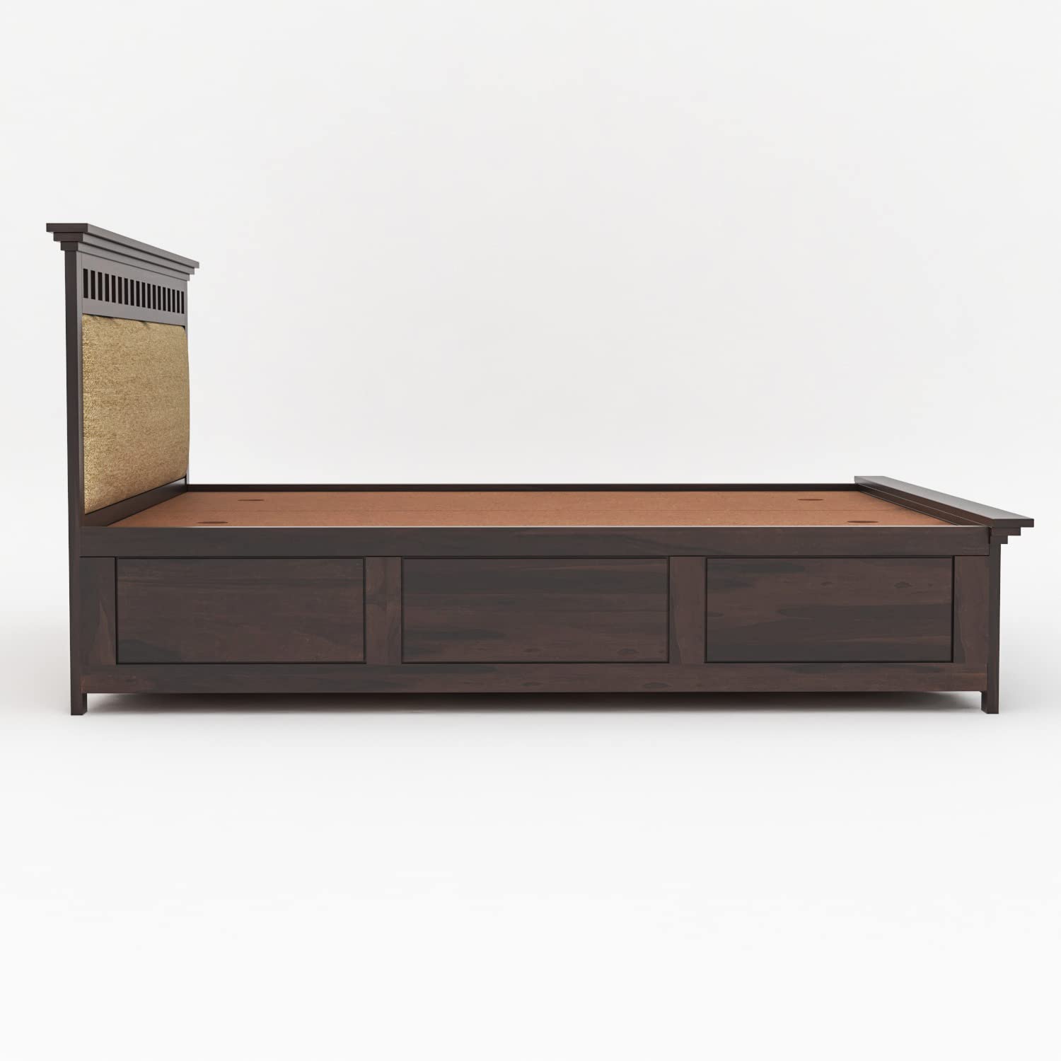 Queen Size Box Storage Double Bed Cot Palang - Cream & Walnut