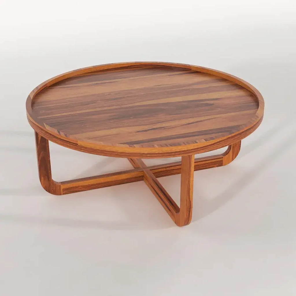 Sheesham Wood Round Center Coffee Table Wooden Teapoy Tea Cocktail Tables Furniture for Home Office Living Room Bedroom Hall