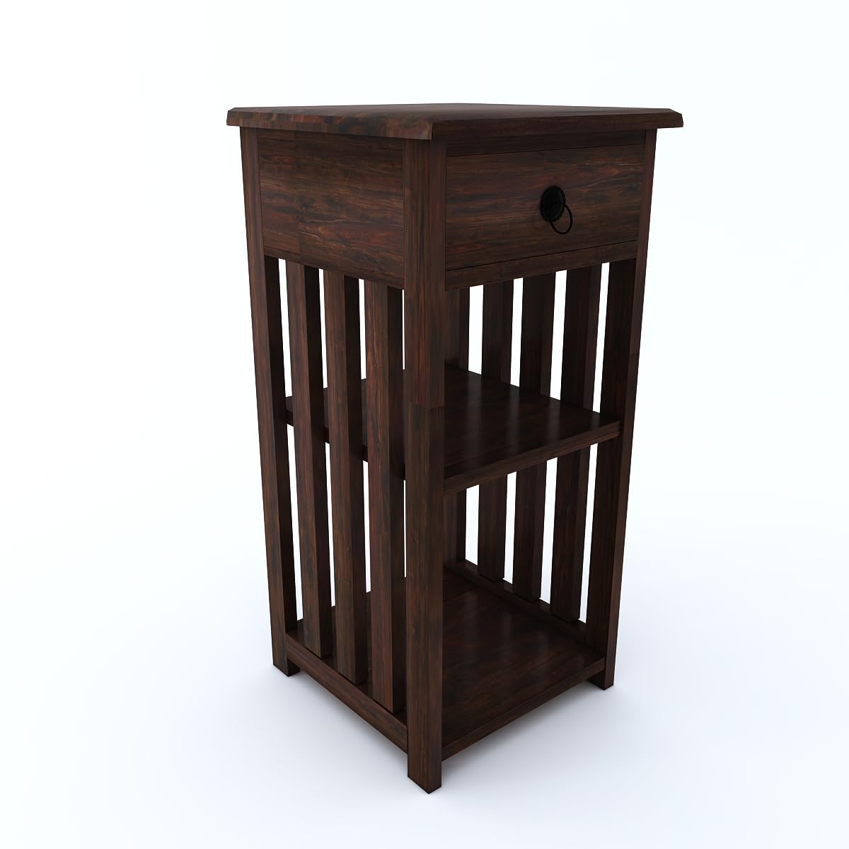 Sheesham Wood Bedside End Table with 2 Drawers and Open Shelf Storage for Bedroom Living Room Wooden Furniture Side Table for Hotel Room Office