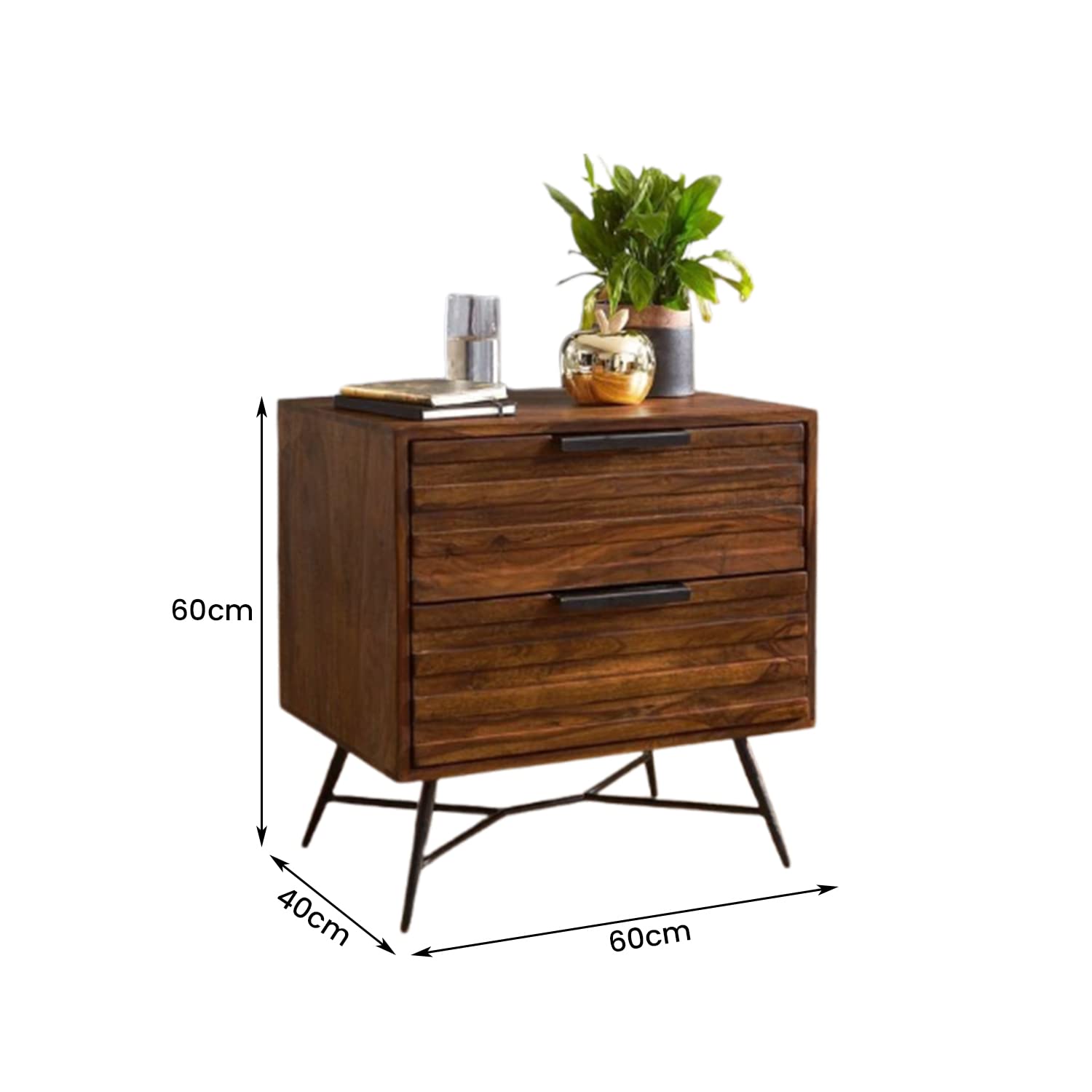 Bedside Table with 2 Drawer Storage | Walnut Finish