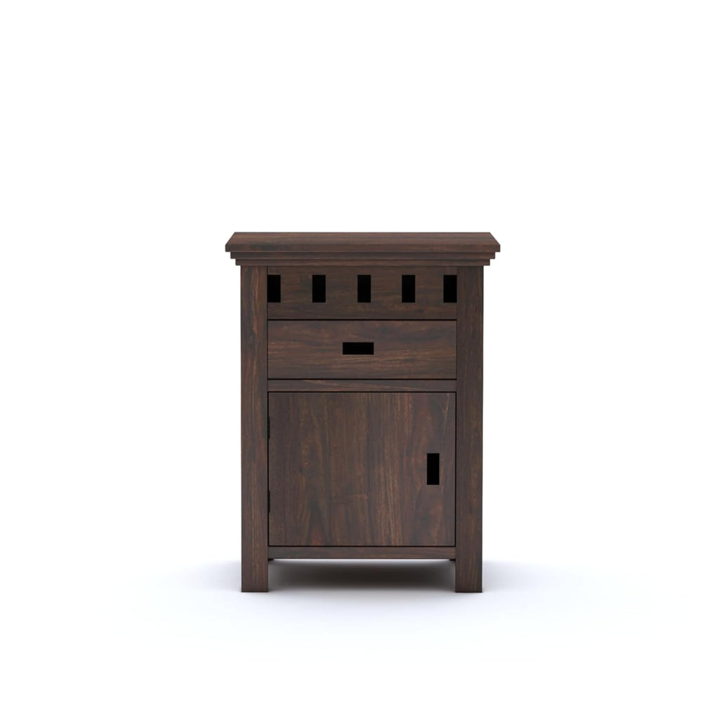 Bedside Table With Drawer And Door Storage | Walnut Finish