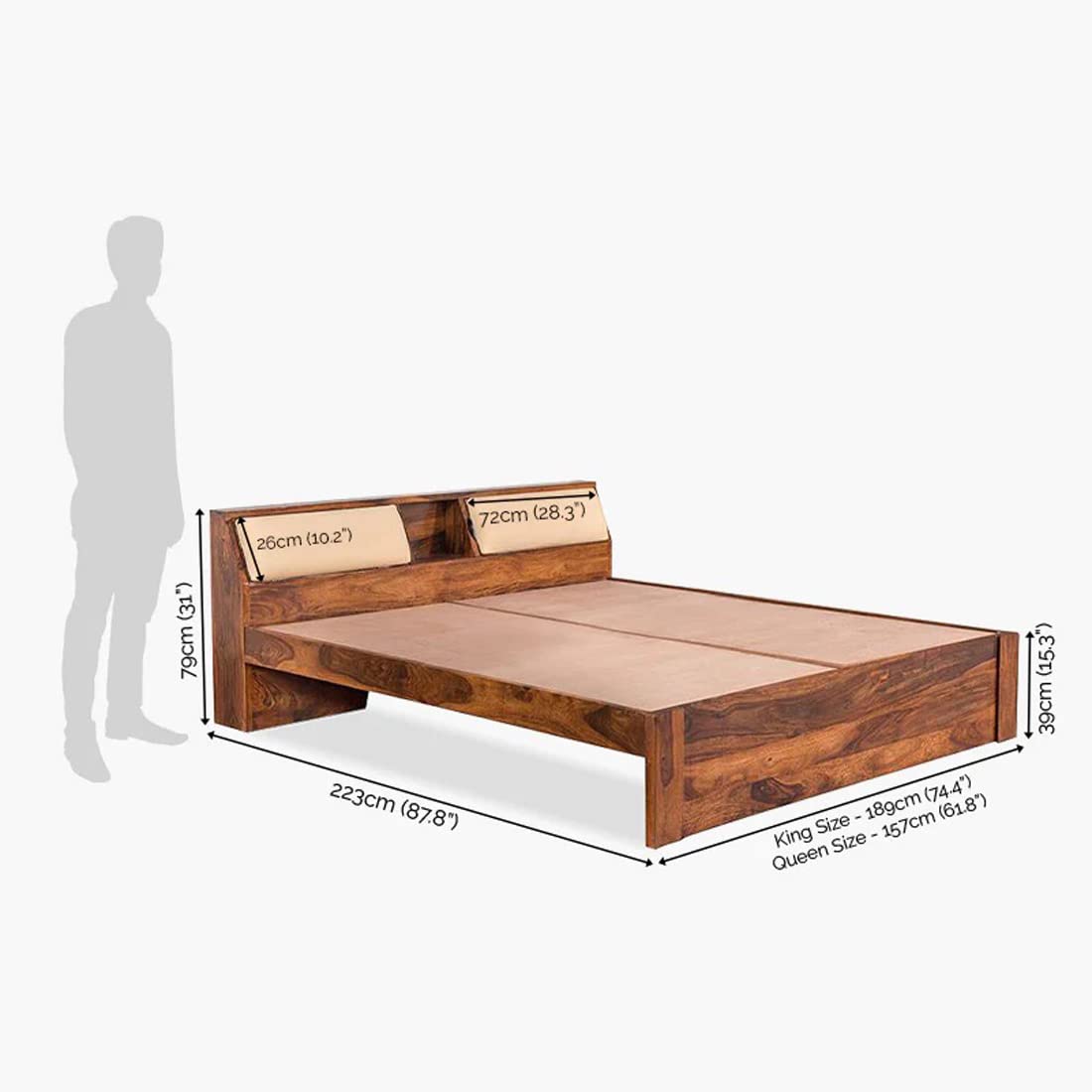 Sheesham Wood Queen Size Bed with Headboard and 4 Drawer Storage Wooden Double Bed Cot Palang Furniture for Bedroom Living Room Home