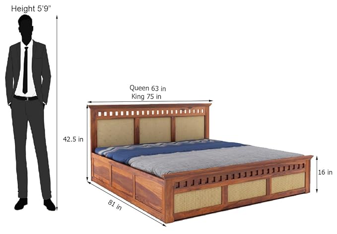 Goyal Handicraft Sheesham Wood King Size Kuber Bed with Storage for Bedroom Living Room Home Hotel Wooden Double Bed Cot Palang with Box Storage Furniture (Honey Finish)