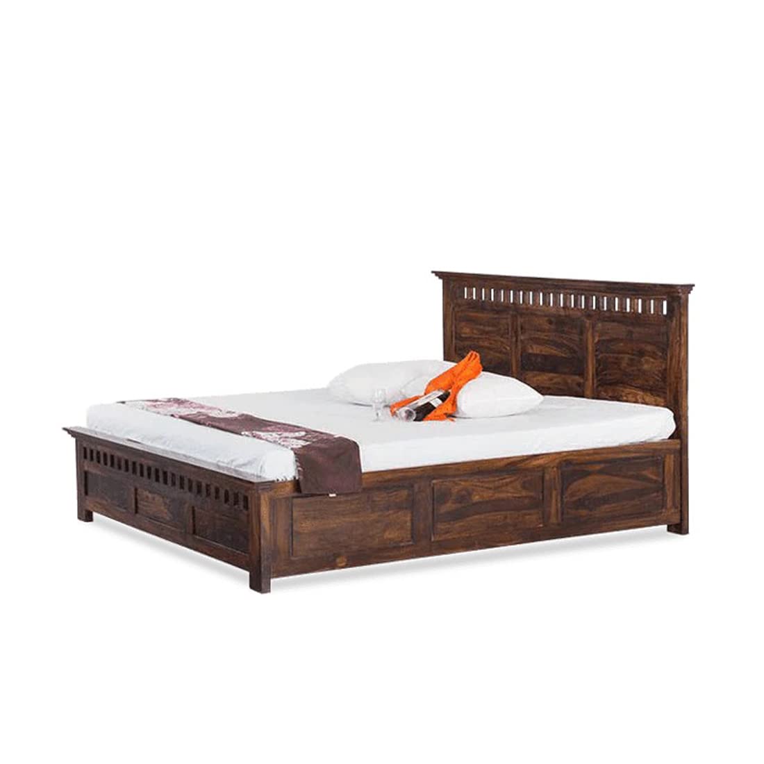 Goyal Handicraft Sheesham Wood King Size Bed with Side Opening Box Storage for Bedroom Living Room Home Hotel Wooden Double Bed Cot Palang Furniture (Walnut Finish) - 1 Year Warranty]