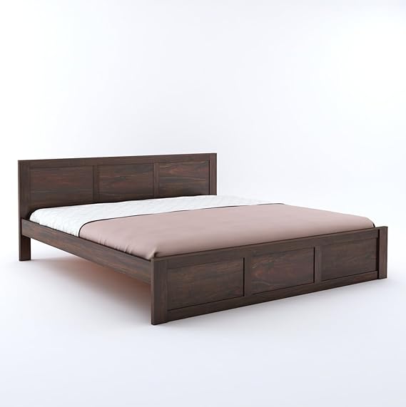 Goyal Handicraft Sheesham Wood King Size Bed Without Storage for Bedroom Living Room Home Hotel Solid Wood Double Bed Cot Palang Furniture (Walnut Finish)