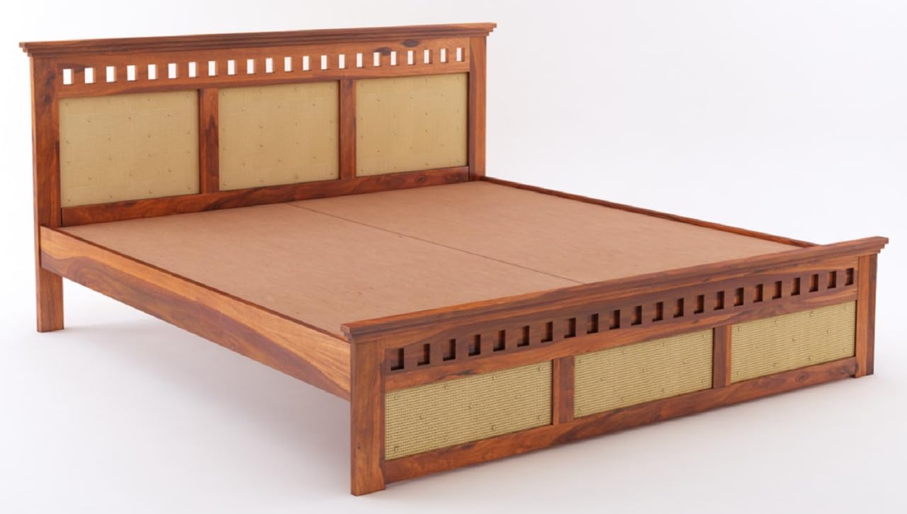 Queen Size Cane Bed Without Storage | Honey Finish