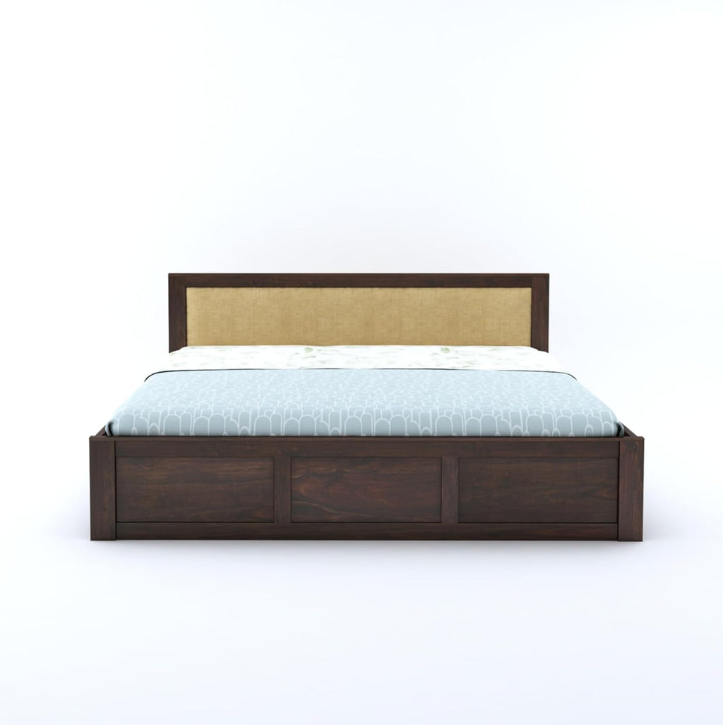 Sheesham Wood Queen Size Bed with Box Storage for Bedroom Living Room Home Hotel Bed with Headboard Pannel Wooden Double Bed Cot Palang Furniture
