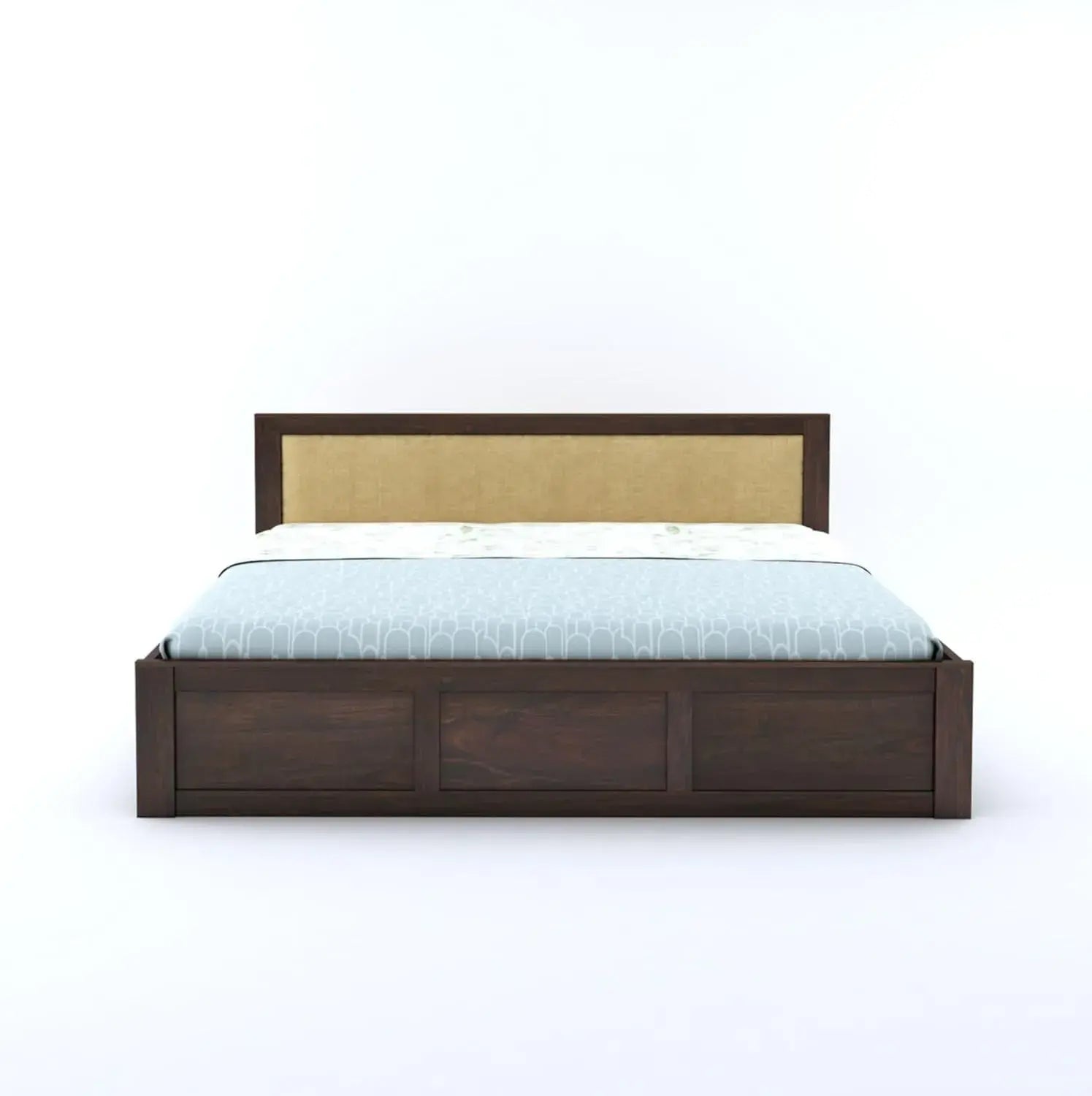 Sheesham Wood King Size Bed With Box Storage | Walnut Box-Cream Cushion