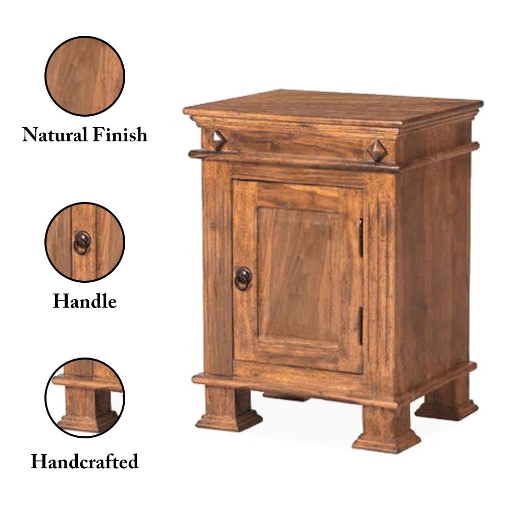 Goyal Handicraft Sheesham Wood Bedside Table with Cabinet Storage for Bedroom Living Room Home Office Furniture End Table| Sofa Side Table| Nightstand (Natural Finish)