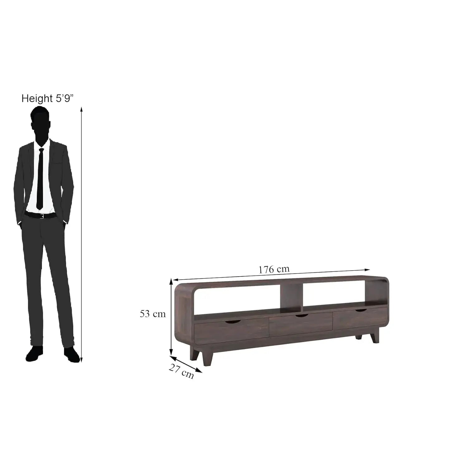 TV Cabinet With 3 Drawer Storage - Walnut Finish
