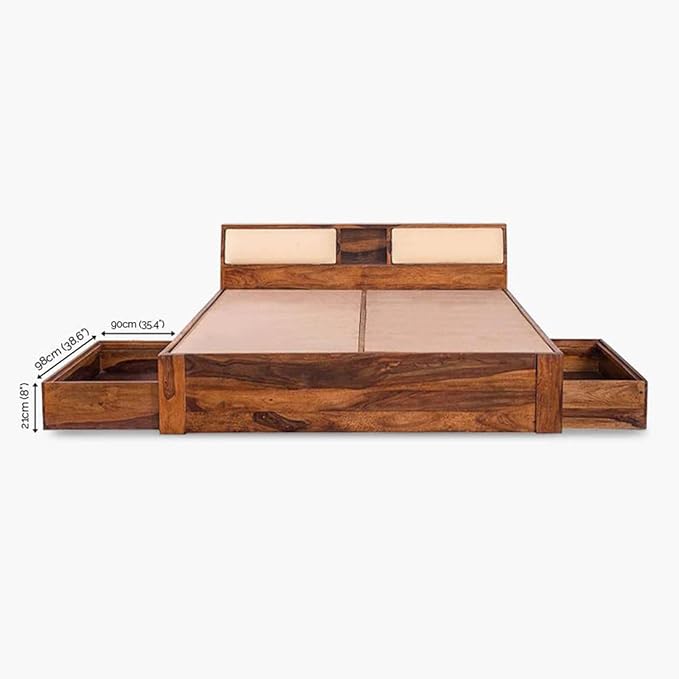 Goyal Handicraft Sheesham Wood Queen Size Bed with Dual Drawer Storage for Bedroom Living Room Home Hotel Double Bed Cot Planag with Headboard (Honey Finish) 1 Year Warranty