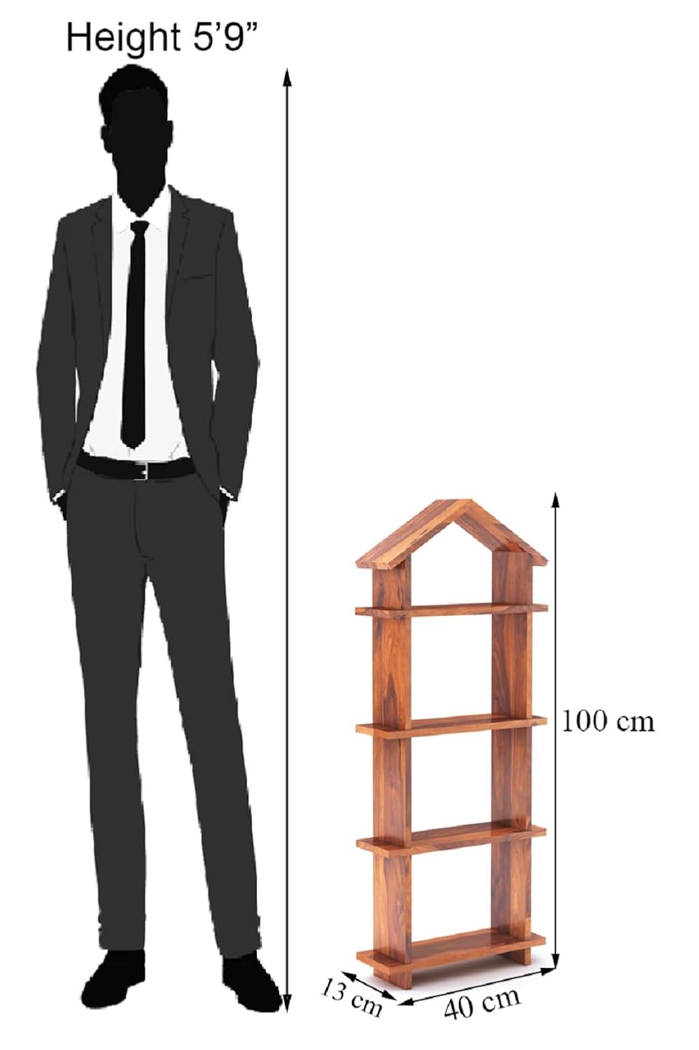 Sheesham Wood Hut Shape Wall Shelves Wall Mounted Display Rack Storage Organizer Corner Hanging Shelf for Living Room Bedroom Home Office D�cor