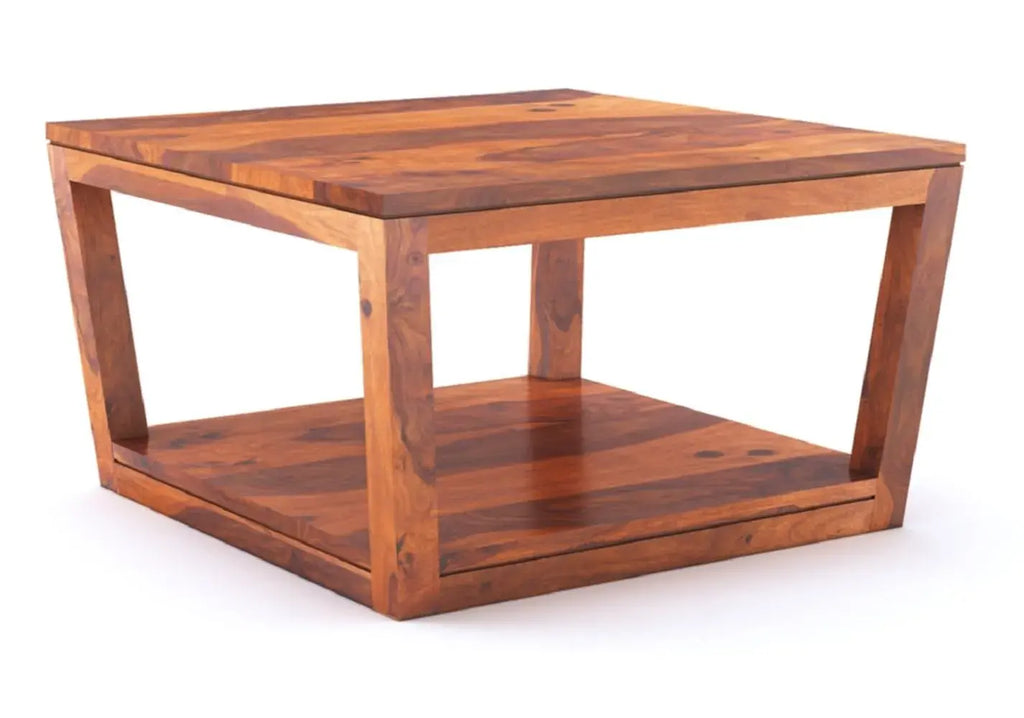 Coffee Table with Open Shelf Storage - Honey Finish