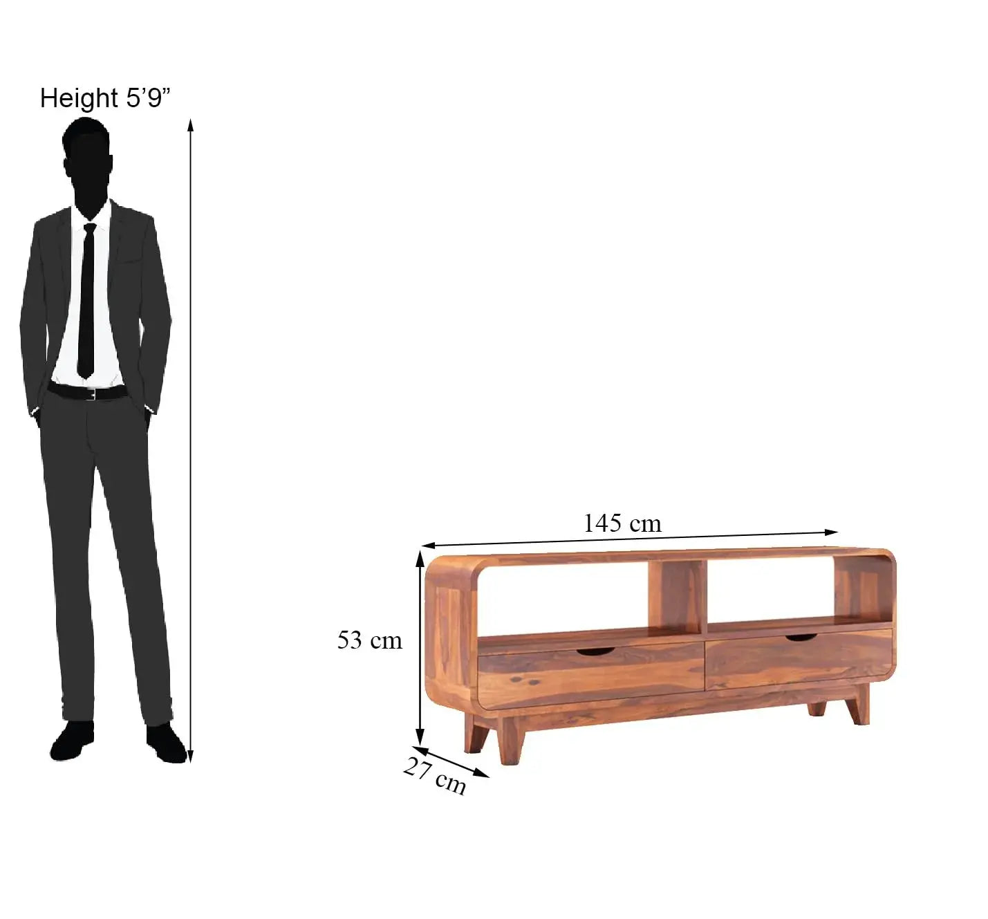 Sideboard Low Height TV Cabinet - Honey Finish - Medium Size