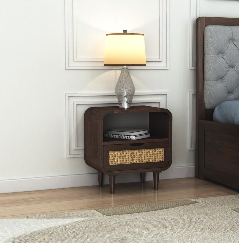 Sheesham Wood Bedside Table with Cabinet Storage Night Stand Sofa Side Table End Table Furniture for Living Room Home Office