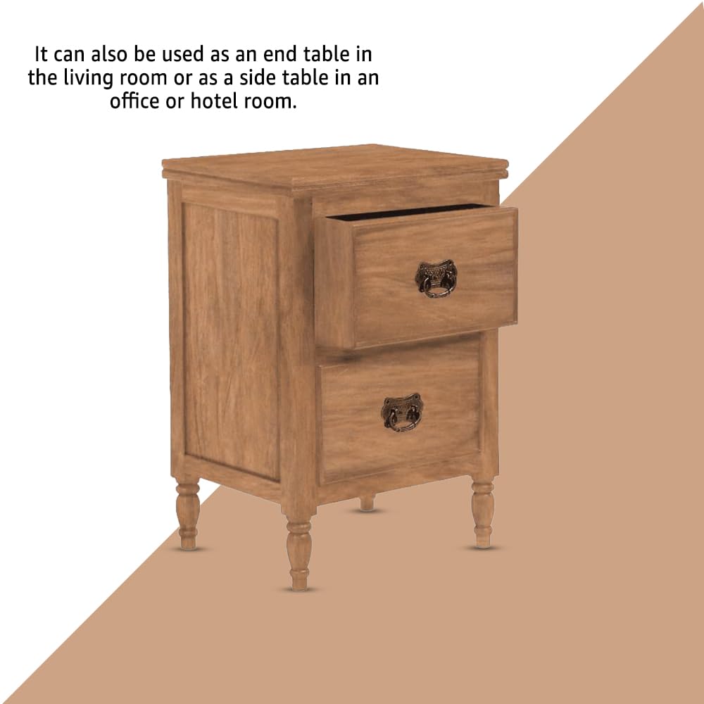 Sheesham Wood Bedside Table with 2 Drawers Storage Furniture Wooden Sofa Side Table Night Stand End Table for Bedroom Living Room Home Office