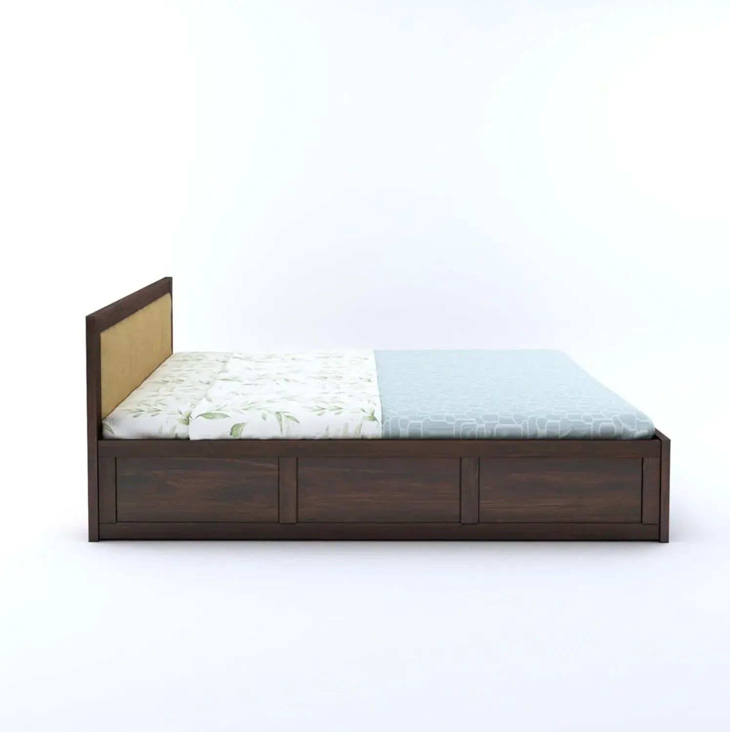 Sheesham Wood King Size Bed With Box Storage | Walnut Box-Cream Cushion