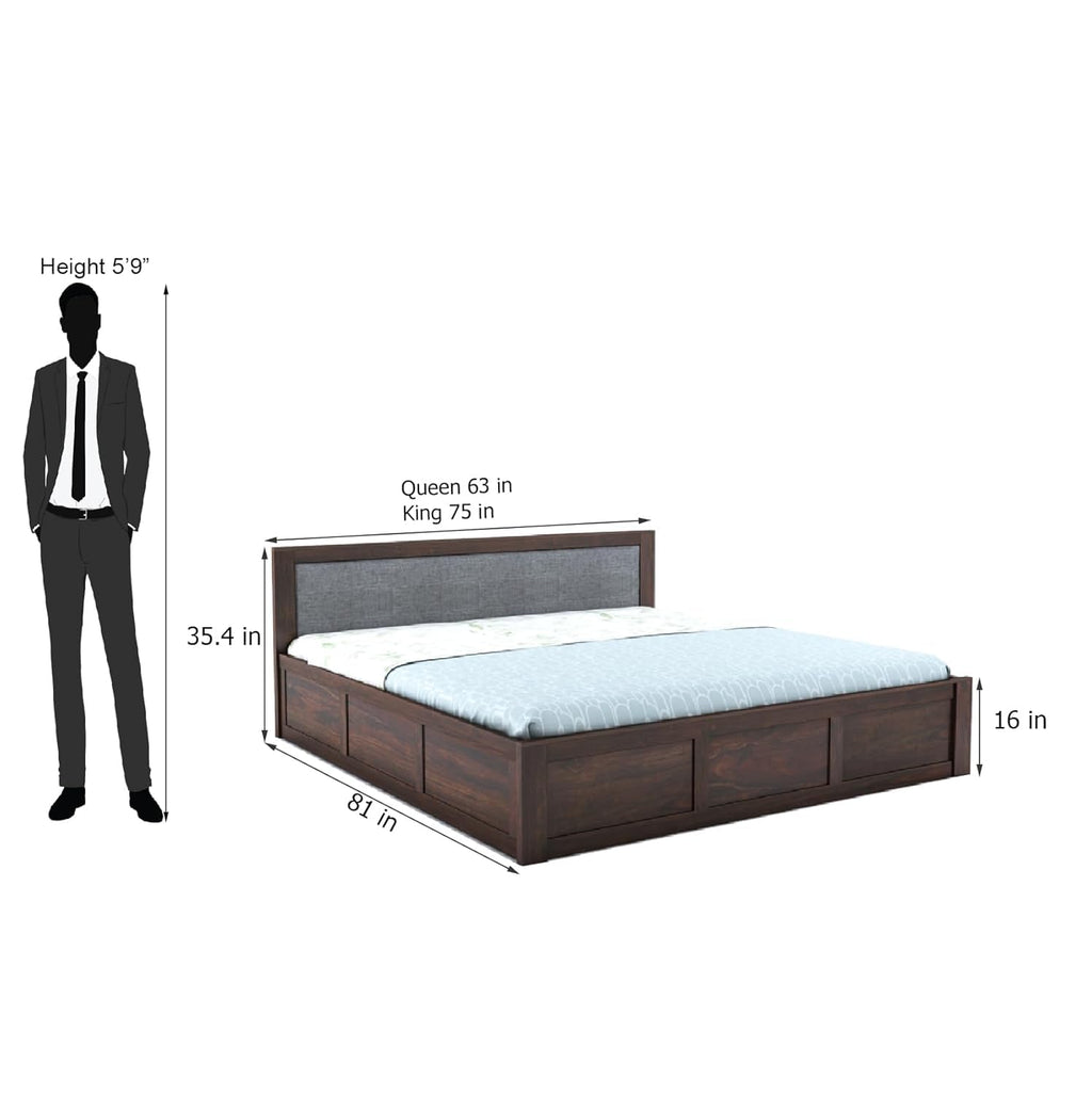 Sheesham Wood King Size Bed with Box Storage for Bedroom Living Room Home Hotel Wooden Double Bed Cot Palang with Cushion Headboard Furniture