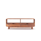 Curved Elongated Coffee Table With 2 Drawer - Honey Finish