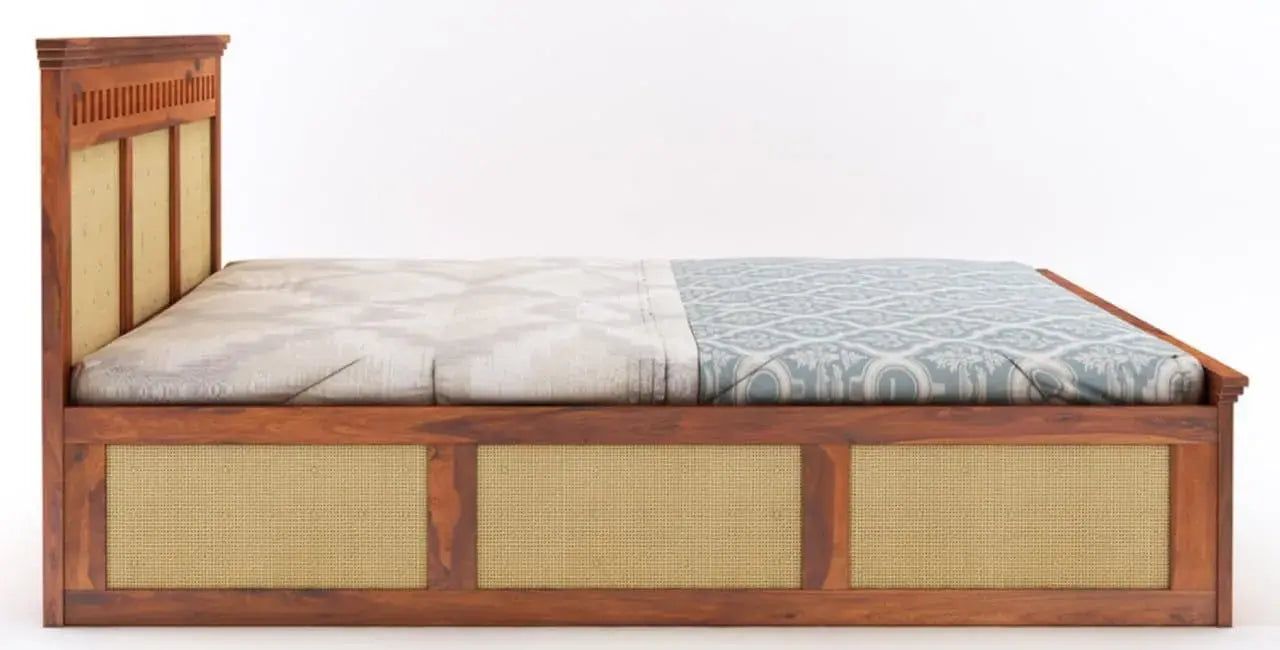 King Size Cane Bed with Box Storage | Honey Finish