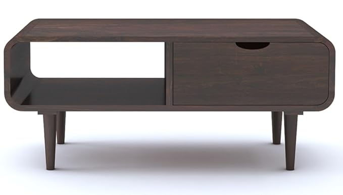 Goyal Handicraft Sheesham Wood Coffee Table with Shelf and Drawer Storage Wooden Tea Tables Solid Wood Center Table Furniture for Bedroom Living Room Home Office (Walnut Finish)