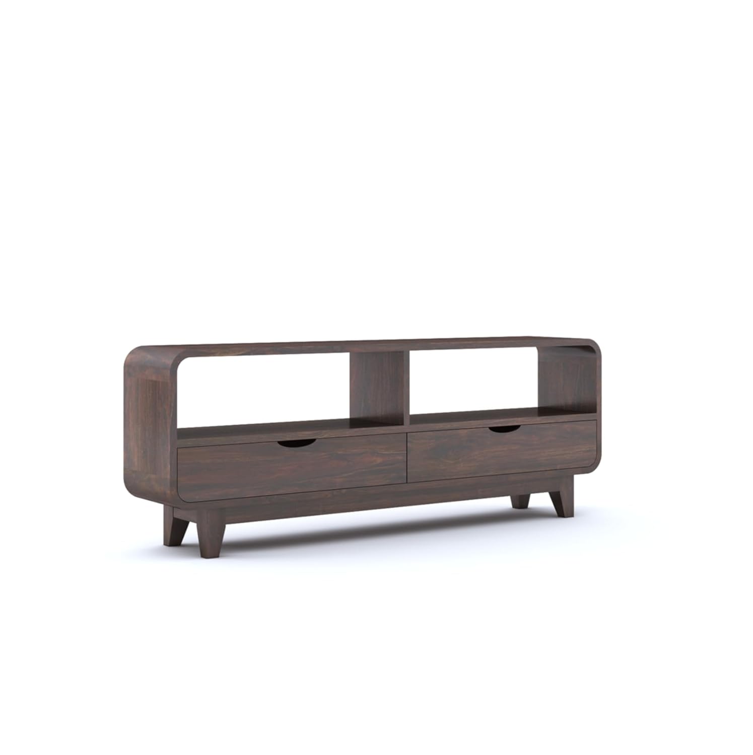 Sheesham Wood Curved Elongated Coffee Table with 2 Drawer and Shelf Storage for Bedroom Living Room Home Office Teapoy Tea Table Solid Wooden Center Table