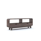 Curved Elongated Coffee Table With 2 Drawer - Walnut Finish
