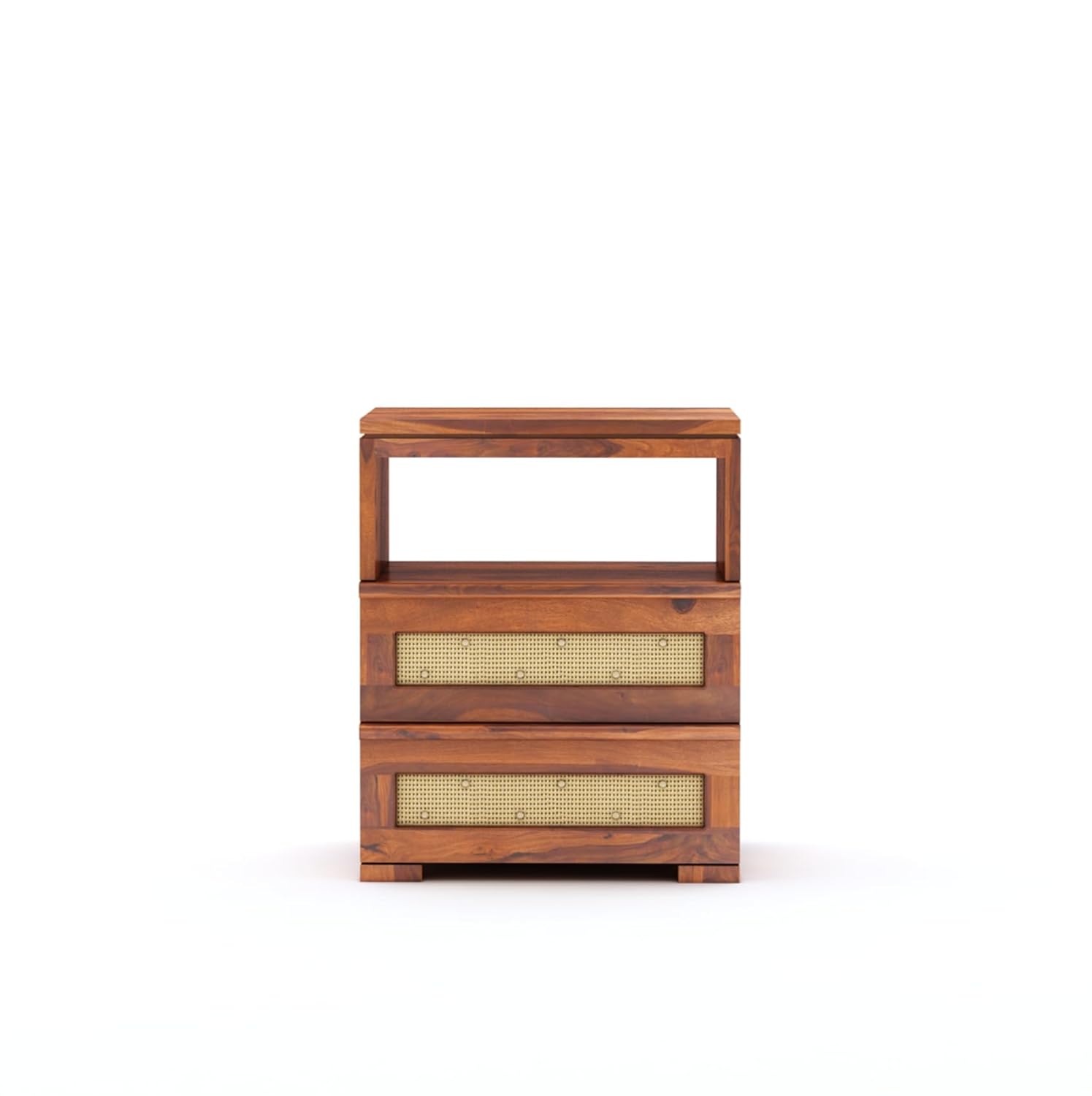 Sheesham Wood Bedside Table for Bedroom Living Room Home Office with 2 Drawer and 1 Open Shelf Storage Furniture | Sofa Side Table | End Table | Nightstand