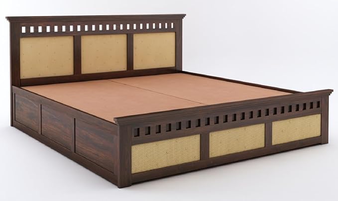 Goyal Handicraft Sheesham Wood Queen Size Kuber Bed with Box Storage Wooden Double Bed Cot Palang Furniture for Bedroom Living Room Home Hotel (Walnut Finish)