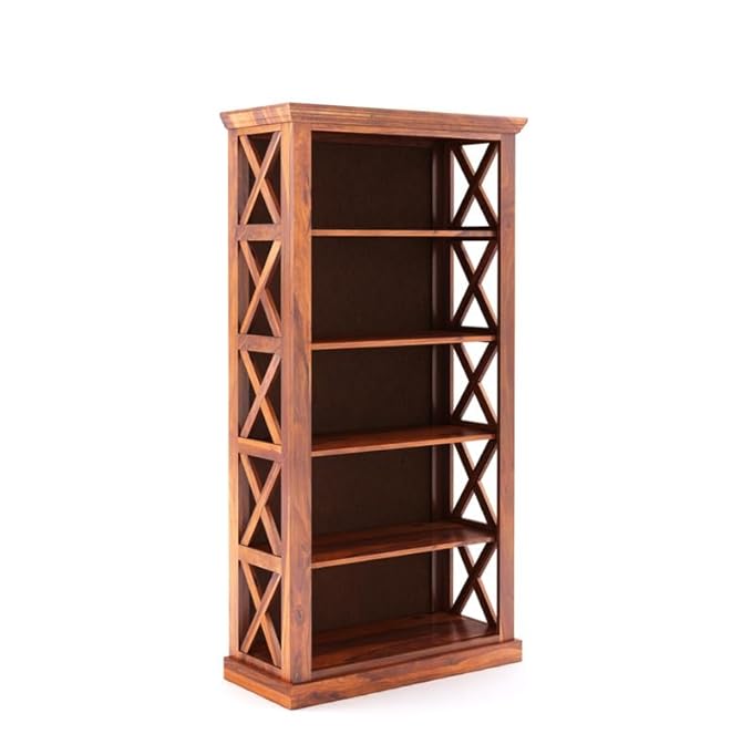 Goyal Handicraft Solid Sheesham Wood Bookshelf with Open Shelf Storage Wooden Showcase Display Unit Book Stand for Home, Office, Living Room (Honey Finish)