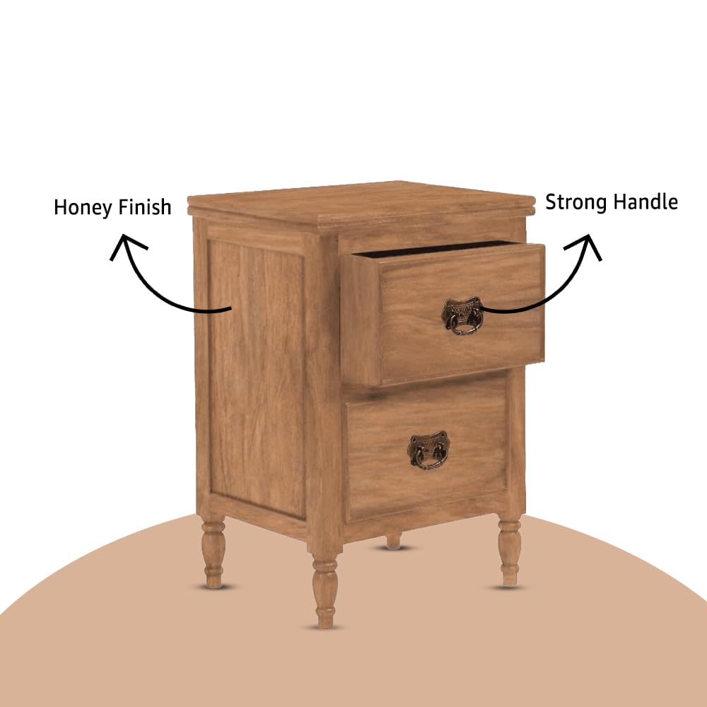 Sheesham Wood Bedside Table with 2 Drawers Storage Furniture Wooden Sofa Side Table Night Stand End Table for Bedroom Living Room Home Office